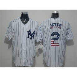 MLB New York Yankees 2 Derek Jeter White USA Flag Fashion Baseball Men Jersey