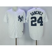 MLB New York Yankees 24 Gary Sanchez White Strip New Cool Base Stitched Men Jersey