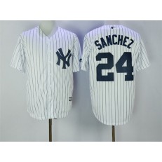 MLB New York Yankees 24 Gary Sanchez White Strip New Cool Base Stitched Men Jersey