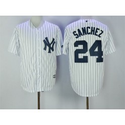 MLB New York Yankees 24 Gary Sanchez White Strip New Cool Base Stitched Men Jersey