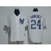 MLB New York Yankees 24 Gary Sanchez White Team Logo Ornamented Stitched Majestic Cool Base Men Jersey