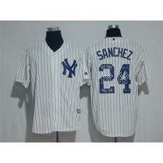 MLB New York Yankees 24 Gary Sanchez White Team Logo Ornamented Stitched Majestic Cool Base Men Jersey