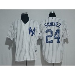 MLB New York Yankees 24 Gary Sanchez White Team Logo Ornamented Stitched Majestic Cool Base Men Jersey