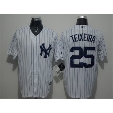 MLB New York Yankees 25 Mark Teixeira White Strip New Cool Base Stitched Men Jersey