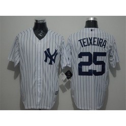 MLB New York Yankees 25 Mark Teixeira White Strip New Cool Base Stitched Men Jersey