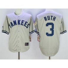 MLB New York Yankees 3 Babe Ruth Gray 75TH Patch Men Jersey