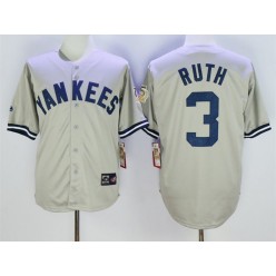 MLB New York Yankees 3 Babe Ruth Gray 75TH Patch Men Jersey