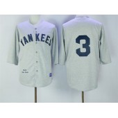 MLB New York Yankees 3 Babe Ruth Grey 1929 Throwback Long Sleeves Men Jersey