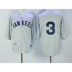 MLB New York Yankees 3 Babe Ruth Grey 1929 Throwback Long Sleeves Men Jersey