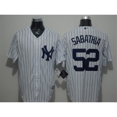 MLB New York Yankees 52 CC Sabathia White Strip New Cool Base Stitched Men Jersey