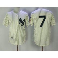 MLB New York Yankees 7 Mickey Mantle Cream Pinstripe 1951 Throwback Cooperstown Collection Stitched Mitchell & Ness Men Jersey