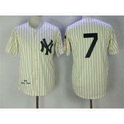 MLB New York Yankees 7 Mickey Mantle Cream Pinstripe 1951 Throwback Cooperstown Collection Stitched Mitchell & Ness Men Jersey