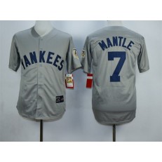 MLB New York Yankees 7 Mickey Mantle Gray 75TH Patch Men Jersey
