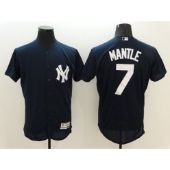 MLB New York Yankees 7 Mickey Mantle Retired Navy Blue 2016 Flexbase Majestic Baseball Men Jersey