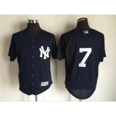 MLB New York Yankees 7 Mickey Mantle Retired Navy Blue No Name 2016 Flexbase Majestic Baseball Men Jersey