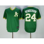 MLB Mitchell And Ness Oakland Athletics 24 Rickey Henderson Green Pullover Throwback Cooperstown Collection Stitched Men Jersey
