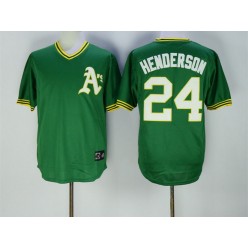 MLB Mitchell And Ness Oakland Athletics 24 Rickey Henderson Green Pullover Throwback Cooperstown Collection Stitched Men Jersey