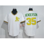 MLB Mitchell And Ness Oakland Athletics 35 Rickey Henderson White Pullover Throwback Men Jersey
