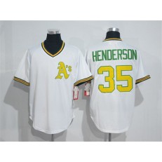 MLB Mitchell And Ness Oakland Athletics 35 Rickey Henderson White Pullover Throwback Men Jersey