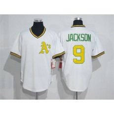 MLB Mitchell And Ness Oakland Athletics 9 Reggie Jackson White Pullover Throwback Men Jersey