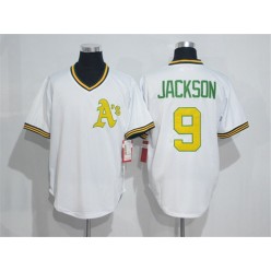 MLB Mitchell And Ness Oakland Athletics 9 Reggie Jackson White Pullover Throwback Men Jersey