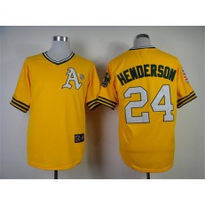 MLB Oakland Athletics 24 Rickey Henderson 1968 Yellow Throwback Men Jersey