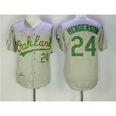 MLB Oakland Athletics 24 Rickey Henderson Gray 1989 Throwback Men Jersey