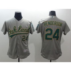 MLB Oakland Athletics 24 Rickey Henderson Grey Flexbase Authentic Collection Stitched Baseball Men Jersey