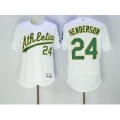 MLB Oakland Athletics 24 Rickey Henderson Retired White Stitched 2016 Majestic Flex Base Men Jersey
