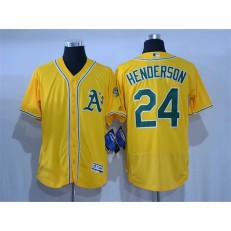 MLB Oakland Athletics 24 Rickey Henderson Retired Yellow Stitched 2016 Majestic Flex Base Men Jersey