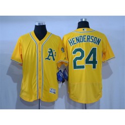 MLB Oakland Athletics 24 Rickey Henderson Retired Yellow Stitched 2016 Majestic Flex Base Men Jersey