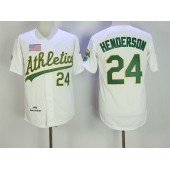 MLB Oakland Athletics 24 Rickey Henderson White 1990 Throwback Men Jersey