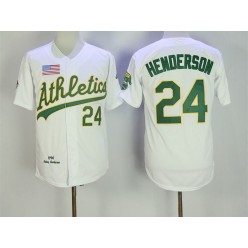 MLB Oakland Athletics 24 Rickey Henderson White 1990 Throwback Men Jersey