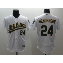 MLB Oakland Athletics 24 Rickey Henderson White Flexbase Authentic Collection Stitched Men Jersey