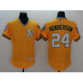 MLB Oakland Athletics 24 Rickey Henderson Yellow Flexbase Authentic Collection Cooperstown Stitched Baseball Men Jersey