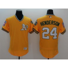 MLB Oakland Athletics 24 Rickey Henderson Yellow Flexbase Authentic Collection Cooperstown Stitched Baseball Men Jersey