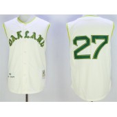 MLB Oakland Athletics 27 Catfish Hunter Cream 1968 Throwback Vest Men Jersey