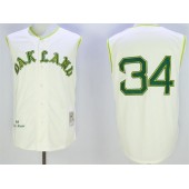 MLB Oakland Athletics 34 Rollie Fingers Cream 1968 Throwback Vest Men Jersey