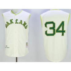 MLB Oakland Athletics 34 Rollie Fingers Cream 1968 Throwback Vest Men Jersey