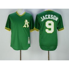 MLB Oakland Athletics 9 Reggie Jackson 1974 Green Throwback Men Jersey