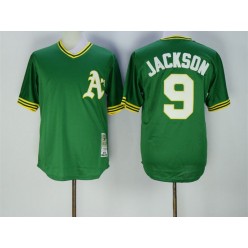 MLB Oakland Athletics 9 Reggie Jackson 1974 Green Throwback Men Jersey