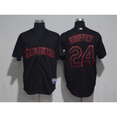MLB Seattle Mariners 24 Ken Griffey Jr. Black Strip Stitched Baseball Men Jersey