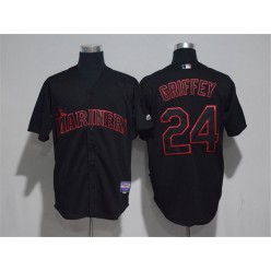 MLB Seattle Mariners 24 Ken Griffey Jr. Black Strip Stitched Baseball Men Jersey