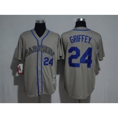 MLB Seattle Mariners 24 Ken Griffey Jr. Gray Throwback Mitchell And Ness Stitched Men Jersey