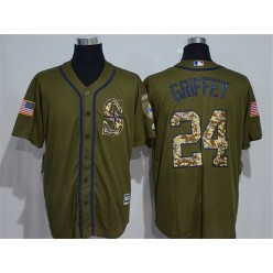 MLB Seattle Mariners 24 Ken Griffey Jr. Green Salute to Service Men Jersey