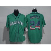 MLB Seattle Mariners 24 Ken Griffey Jr. Green USA Flag Fashion Stitched Baseball Men Jersey