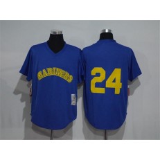 MLB Seattle Mariners 24 Ken Griffey Jr. Light Blue Mitchell And Ness 1991 Throwback Stitched Baseball Men Jersey