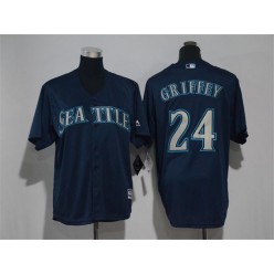 MLB Seattle Mariners 24 Ken Griffey Jr. Navy Blue Cool base Authentic Collection Stitched Men Jersey