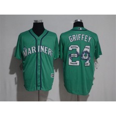 MLB Seattle Mariners 24 Ken Griffey Jr. Teal Green Team Logo Ornamented Stitched Majestic Cool Base Men Jersey
