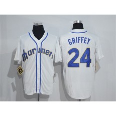 MLB Seattle Mariners 24 Ken Griffey Jr. White Throwback Mitchell And Ness Stitched Men Jersey